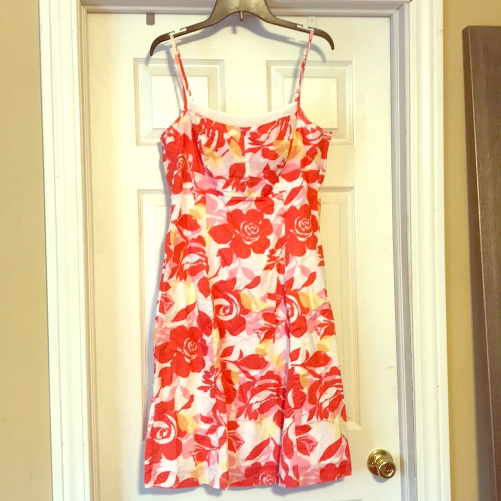 New York & Company Pink and Coral Floral Midi Dress